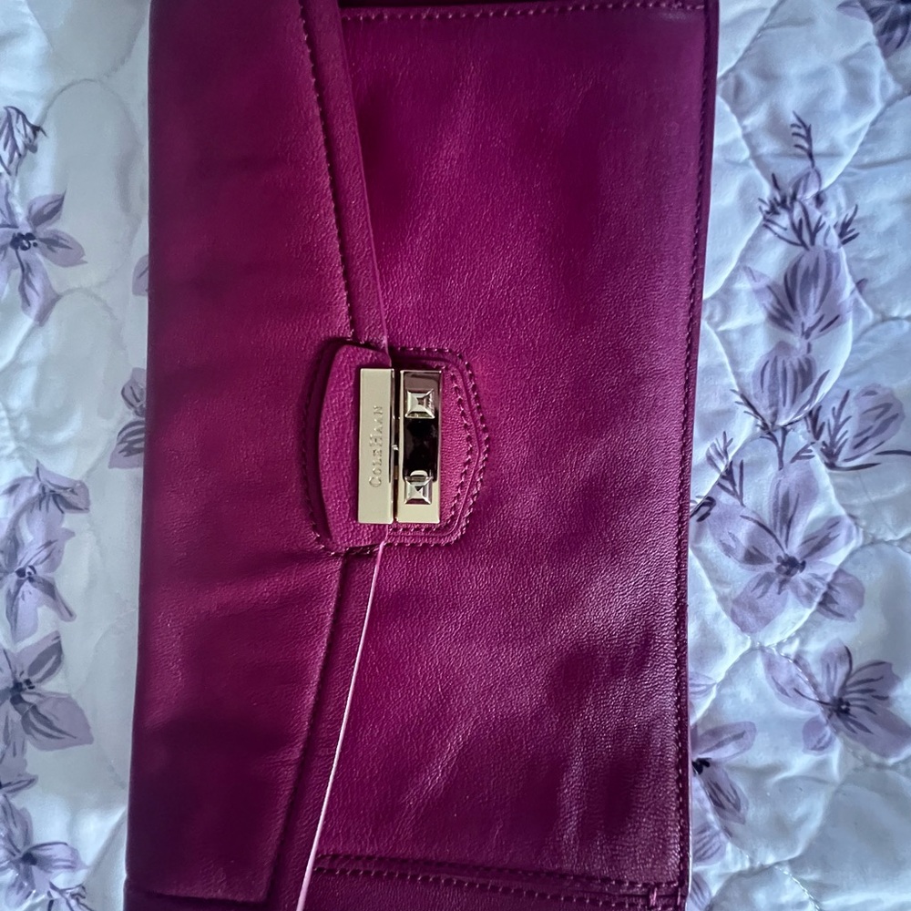 Calvin Klein Pink Clutch Glossy Finish Structured Design